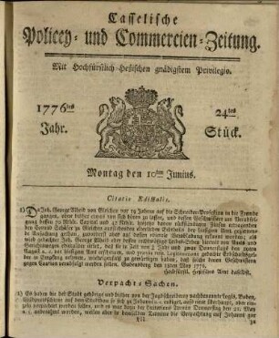 24tes Stueck, Montag den 10ten Junius 1776