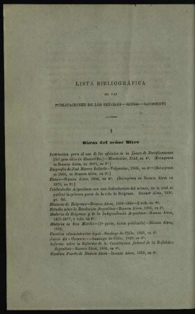Lista bibliográfica de las publicaciones de los señores - Mitre - Sarmiento