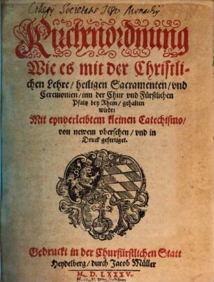 Kirchenordnung zu Pfalz am Rhein