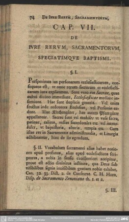Cap. VII. De Iure Rerum, Sacramentorum, Speciatimque Baptismi