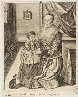 Bildnis einer unbekannten Frau mit Kind, in einem Interieur sitzend