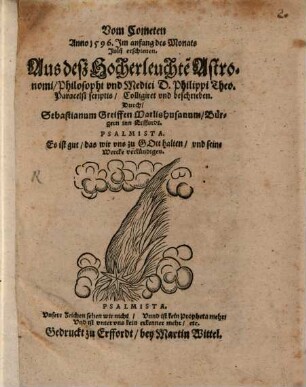 Vom Cometen Anno 1596. Jm anfang des Monats Julij erschienen