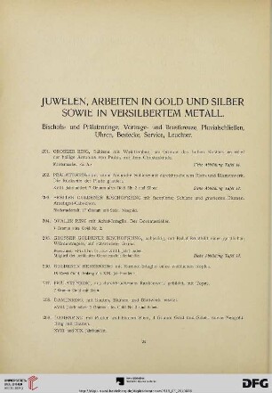 Juwelen, Arbeiten in Gold und Silber sowie in versilbertem Metall (Nr. 201-485)