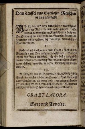 Dem Teuffel und Gottlosen Mensch zu trotz gesungen