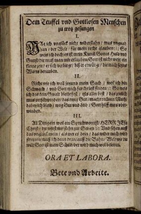 Dem Teuffel und Gottlosen Mensch zu trotz gesungen
