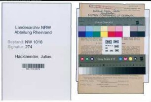 Entnazifizierung Julius Hacklaender , geb. 08.02.1892 (Kaufmaennischer Angestellter)