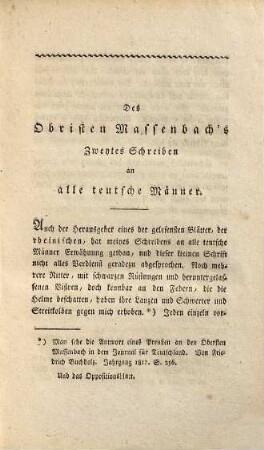 Obrist Massenbach an alle teutsche Männer : zweytes Schreiben