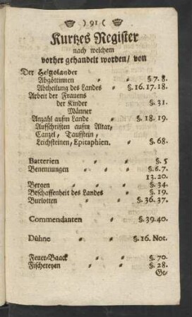 Kurtzes Register nach welchem vorher gehandelt worden/ von