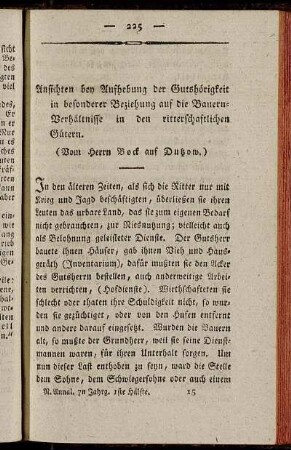 Ansichten bey Aufhebung der Gutshörigkeit in besonderer Beziehung auf die Bauern-Verhältnisse in den ritterschaftlichen Gütern