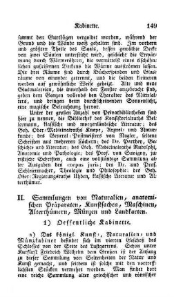 II. Sammlungen von Naturalien, anatomischen Präparaten, Kunstsachen, Maschinen, Alterthümern, Münzen und Landkarten