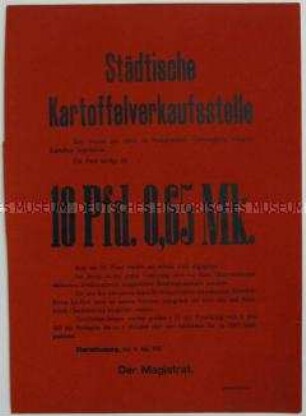 Bekanntmachung über den Verkauf von Kartoffeln durch städtische Verkaufsstellen des Stadtbezirk Berlin-Charlottenburg