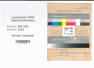 Entnazifizierung Elisabeth Sondern , geb. 14.08.1890 ()
