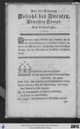 Auf die Krönung Josephs des Zweyten, Römischen Königs.
