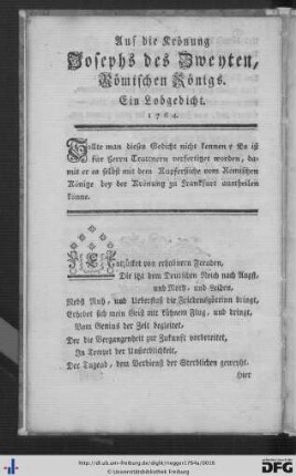 Auf die Krönung Josephs des Zweyten, Römischen Königs.