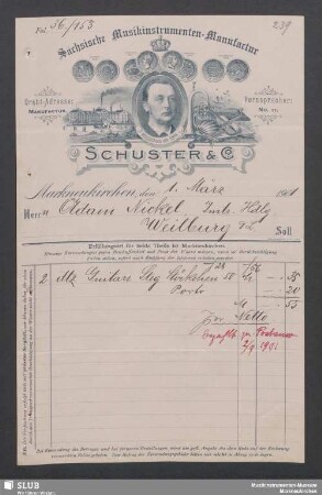 Schuster & Co., Sächsische Musikinstrumenten-Manufactur, Markneukirchen : Quittung