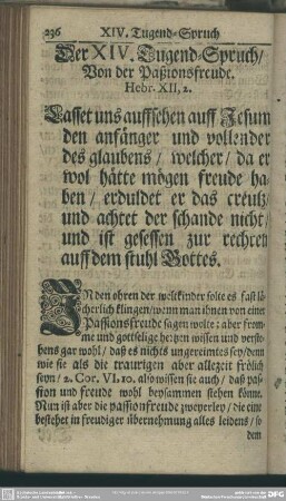 Der XIV. Tugend-Spruch, Von der Paßionsfreude
