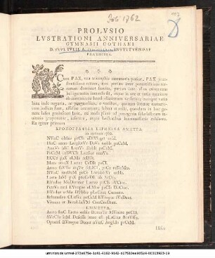 Prolvsio Lvstrationi Anniversariae Gymnasii Gothani D. XXVI. Ivlii. A. MDCCLXII. Institvendae Praemissa