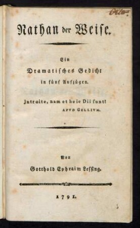 Nathan der Weise : Ein Dramatisches Gedicht in fünf Aufzügen