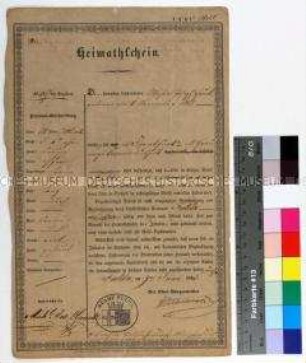 Heimatschein der Stadt Fulda für den Handlungscommis Michael Joseph Hauck