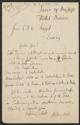 Brief an Carl F. W. Siegel : 19.05.1878