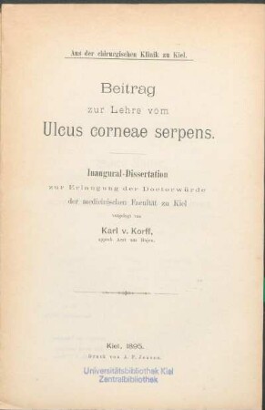 Beitrag zur Lehre vom Ulcus corneae serpens