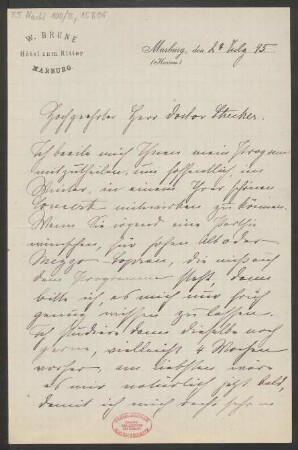 Brief an Ludwig Strecker , Mainzer Liedertafel und Damengesangverein und B. Schott's Söhne : 24.07.1895
