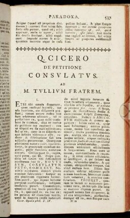 Q. Cicero de Petitione Consulatus. Ad M. Tullium Fratrem.