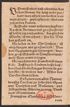 VErmessenheit vnd vbermut/ das || thut fürwar die leng nicht gut/ ||