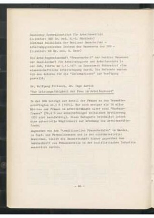 Zur Leistungsfähigkeit der Frau im Arbeitsprozeß