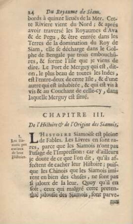 Chapitre III. De l'histoire & de l'origine des Siamois
