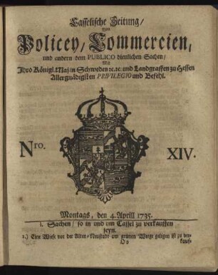 Nro. XIV, Montags, den 4. Aprill 1735