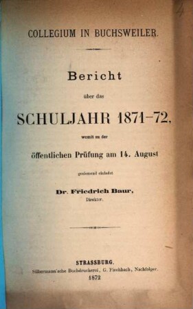 Bericht über das Schuljahr .... 1871/72
