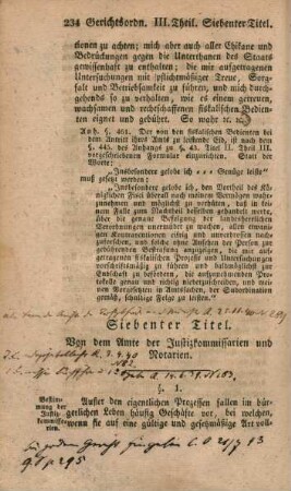 Siebenter Titel. Von dem Amte der Justizkommissarien und Notarien.