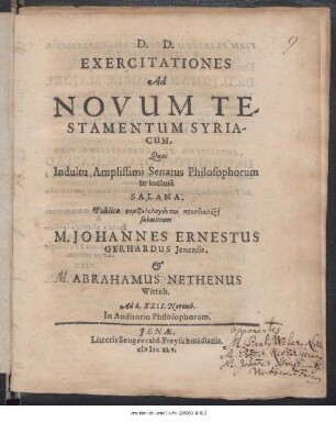 Exercitationes Ad Novum Testamentum Syriacum