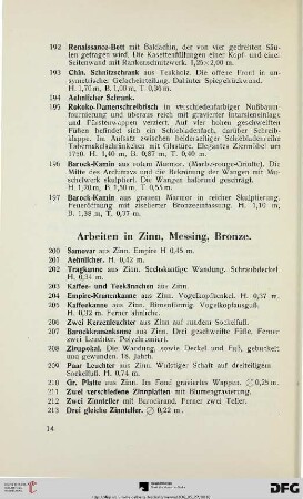Arbeiten in Zinn, Messing, Bronze (Nr. 200-305/310)