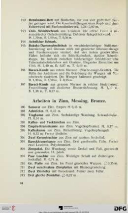 Arbeiten in Zinn, Messing, Bronze (Nr. 200-305/310)