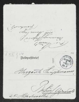 Brief von Fritz von Unruh an Margarete Hauptmann