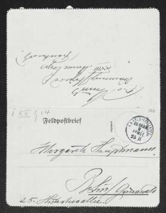 Brief von Fritz von Unruh an Margarete Hauptmann