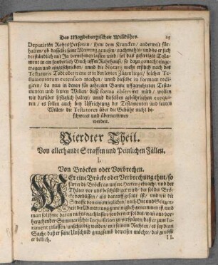 Vierter Theil. Von allerhandt Straffen und Peinlichen Fällen