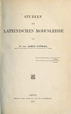 Studien zur lateinischen Moduslehre