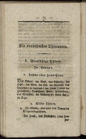 Die vornehmsten Thierarten.