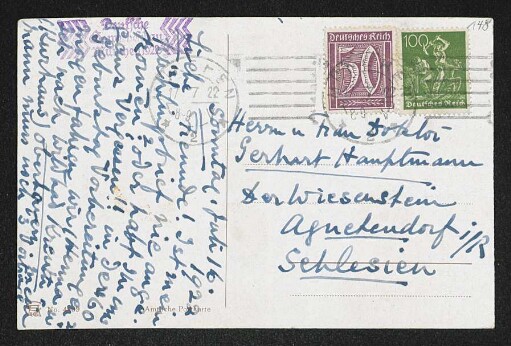 Brief von Herma Fiedler und Ethel Mary Fiedler an Margarete Hauptmann und Gerhart Hauptmann