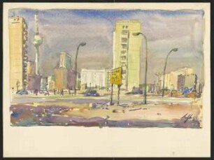 Aquarell von Karl-Heinz Klingbeil: Leninplatz als Baustelle (1969)