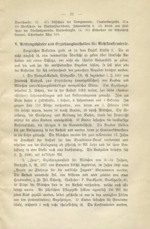 V. Rettungshäuser und Erziehungsanstalten für Nichtkonfirmierte