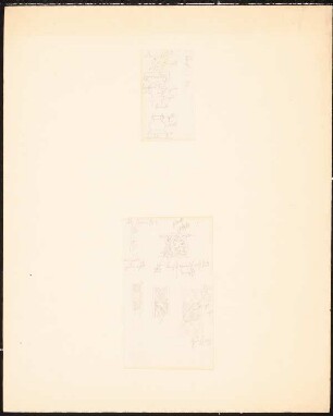 Buchornamentik: Evangelienbücher Reichenauer Kodex des Wandalbert von Prüm und Ada-Handschrift: Zwei Blätter: Skizzen Details Ornamentik mit Farbangaben