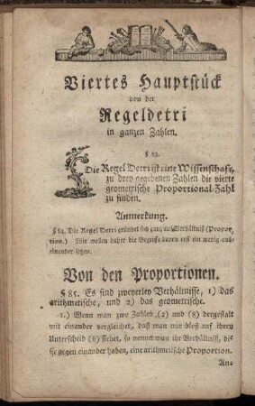 Viertes Hauptstück von der Regeldetri in ganzen Zahlen.