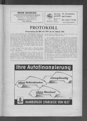 Protokoll Versammlung des EBV von 1875 am 10. Feburar 1964