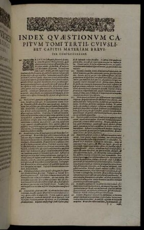 Index Quæstionum Capitum Tomi Tertii. Cuiuslibet Capitis Materiam Breviter Comprehendens.