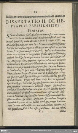 Dissertatio II. De Heptaplis Parisiensibus