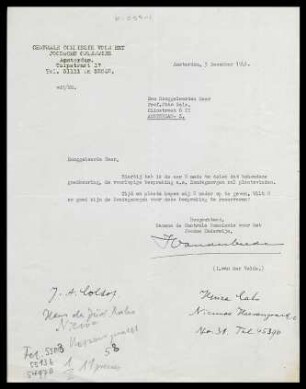 [Brief von I. van der Velde an Otto Selz vom 3. Dezember 1941]